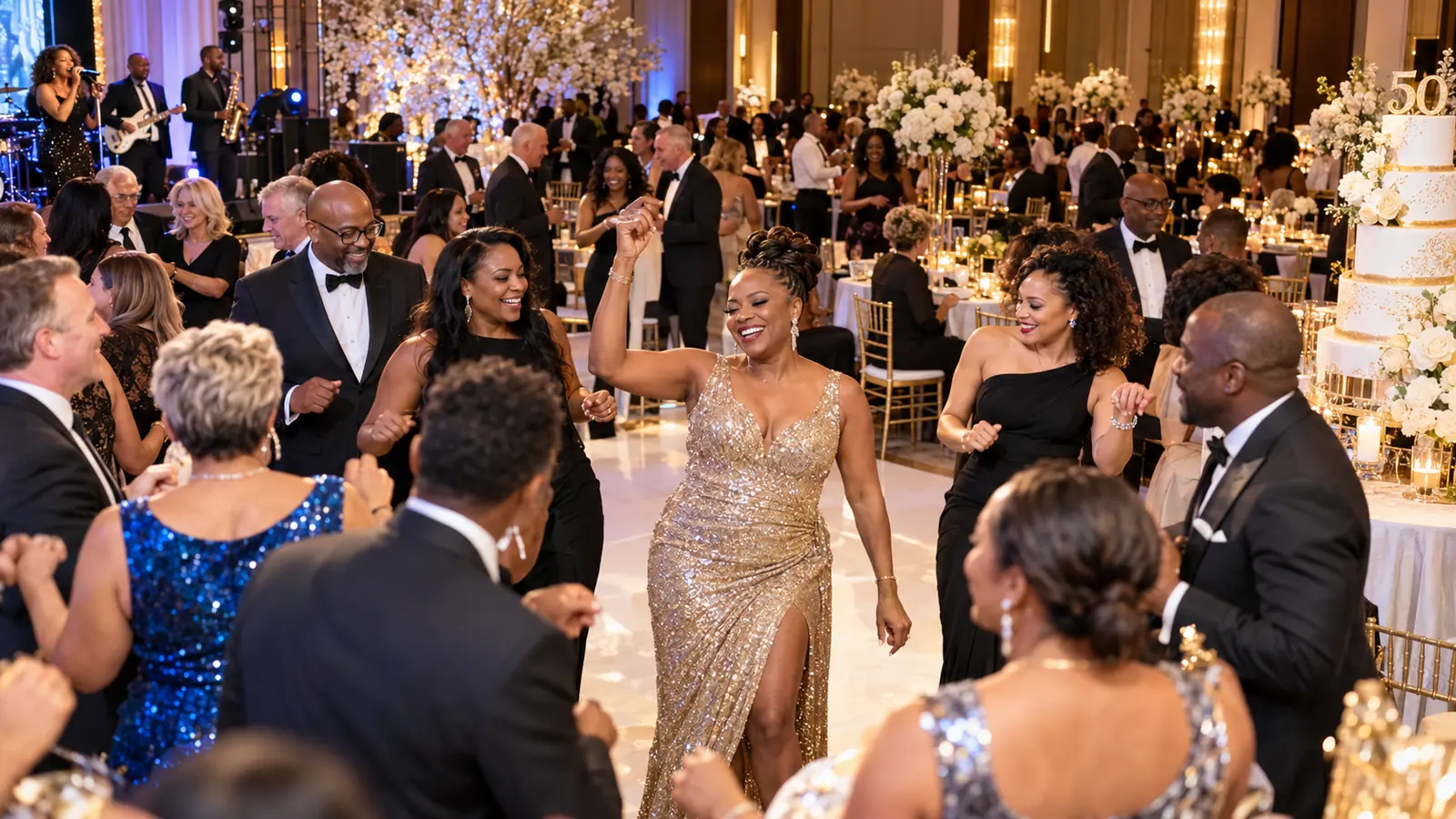 Guests celebrating together at a milestone birthday event