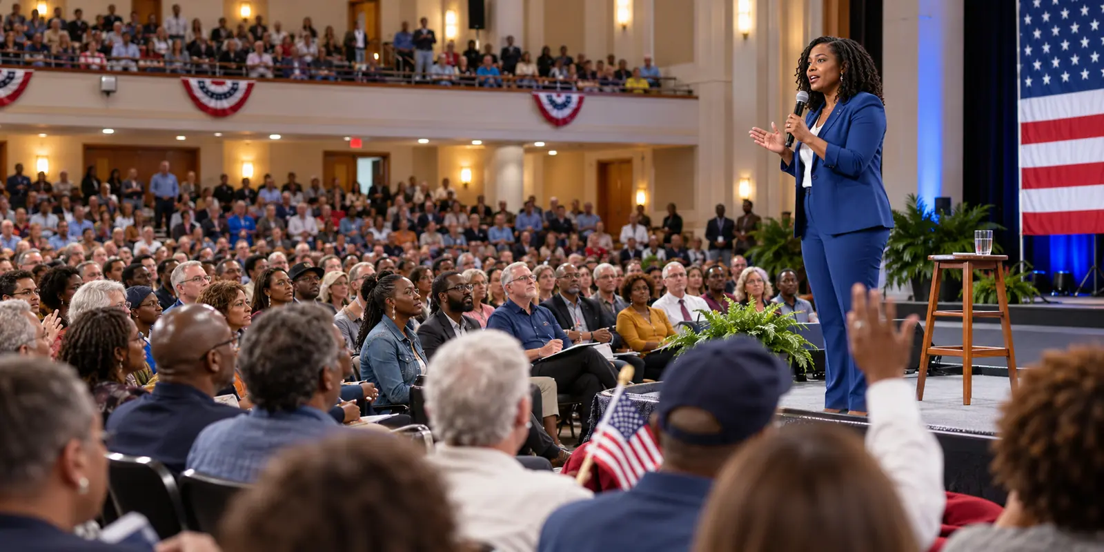 Community members attending a nonpartisan town hall
