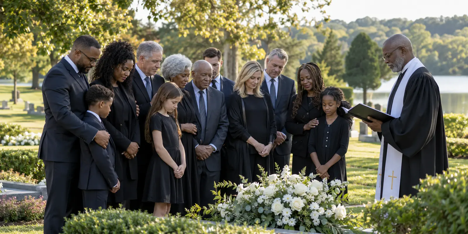 Family and friends gathering for a dignified memorial service